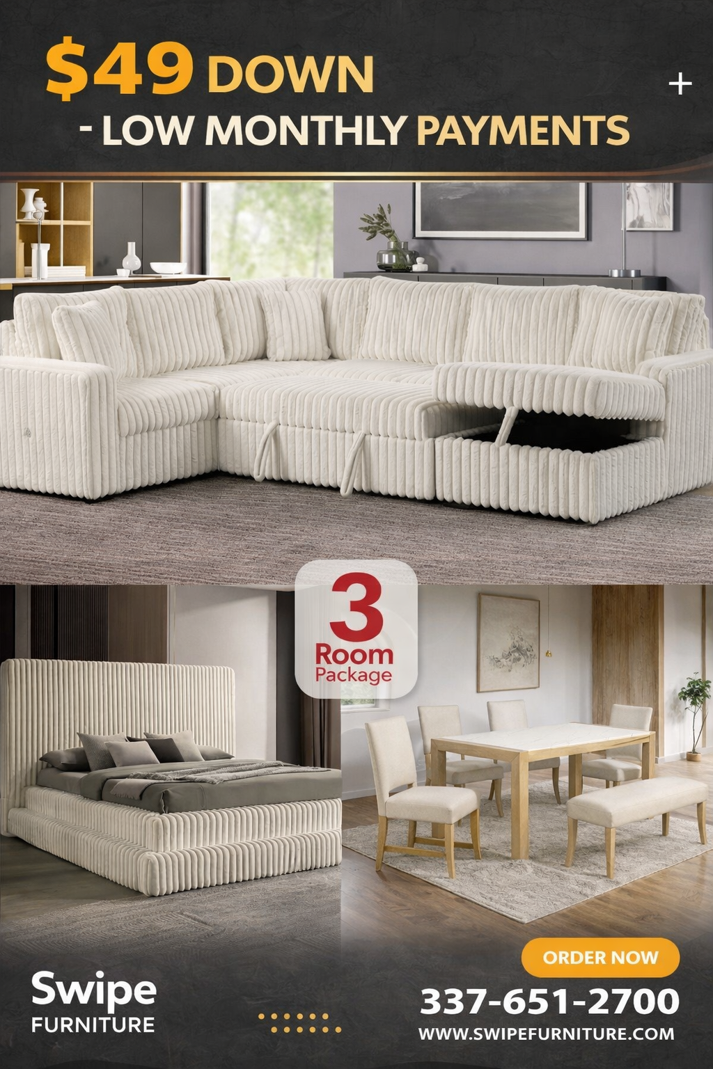 Celina 3-Room Package ā Free Mattress or 50" Smart TV!