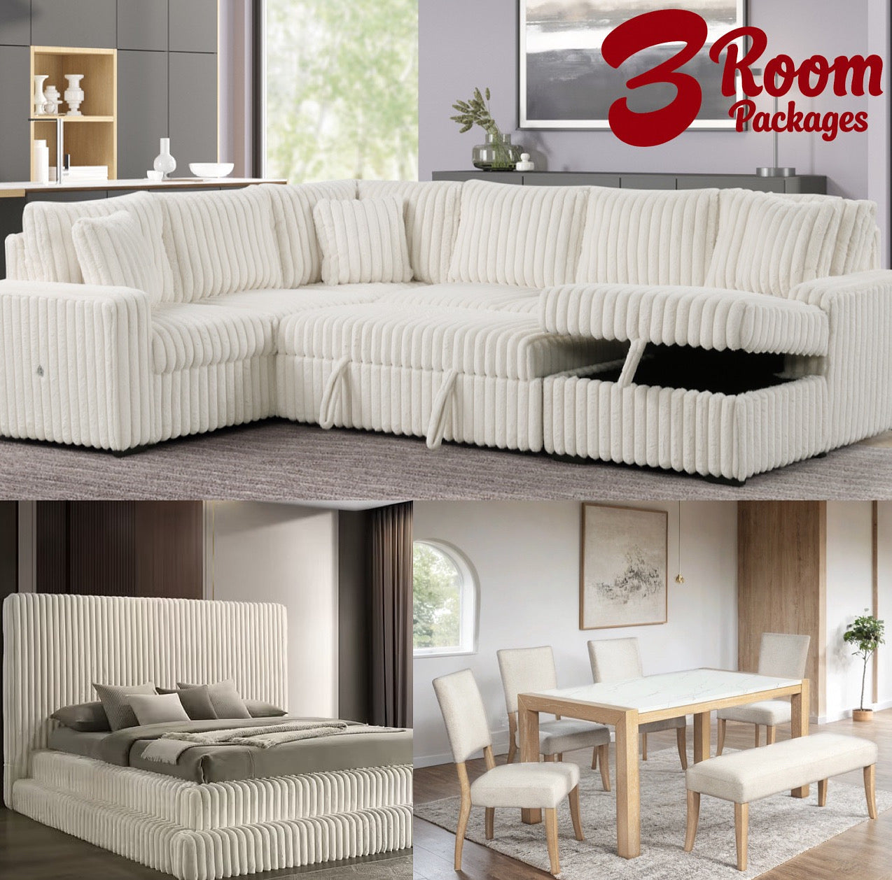 Celina 3-Room Package ā Free Mattress or 50" Smart TV!