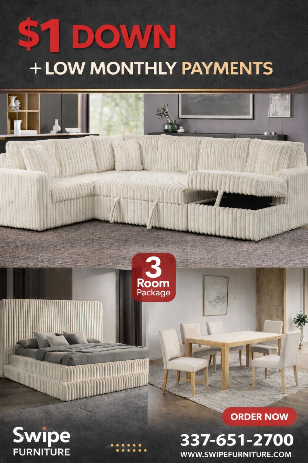 Celina 3-Room Package ā Free Mattress or 50" Smart TV!