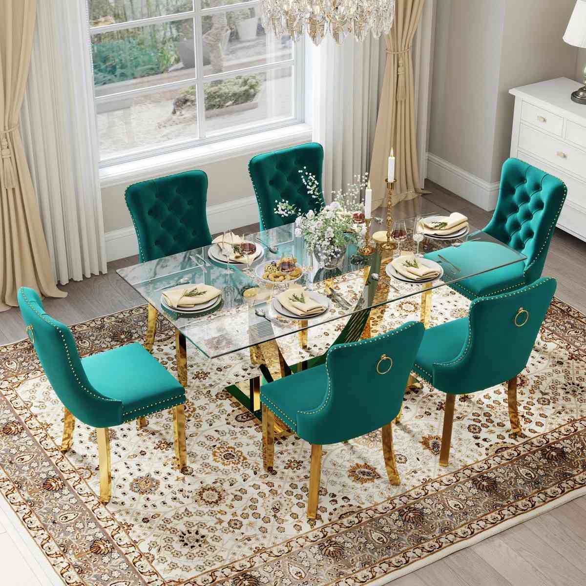 Kazandra 6 - Person Pedestal Dining Set (Green)