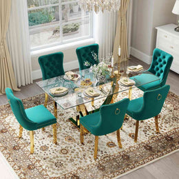 Kazandra 6 - Person Pedestal Dining Set (Green)