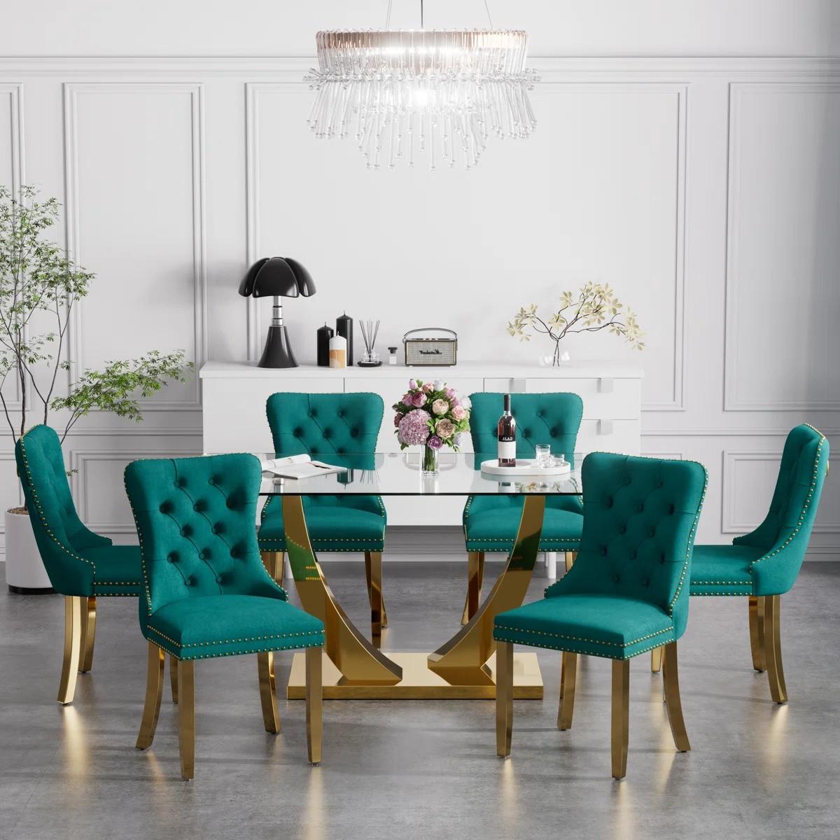 Kazandra 6 - Person Pedestal Dining Set (Green)
