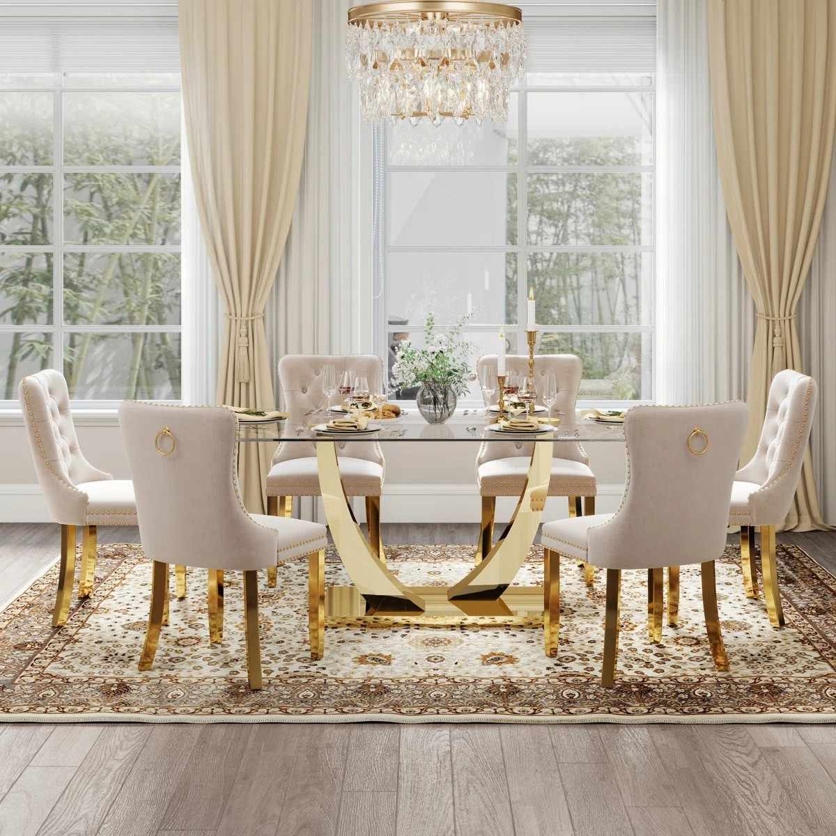 Kazandra 6 - Person Pedestal Dining Set (Beige)