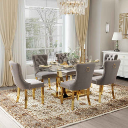 Kazandra 6 - Person Pedestal Dining Set (Gray)