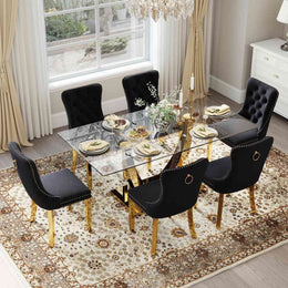 Kazandra 6 - Person Pedestal Dining Set (Black)