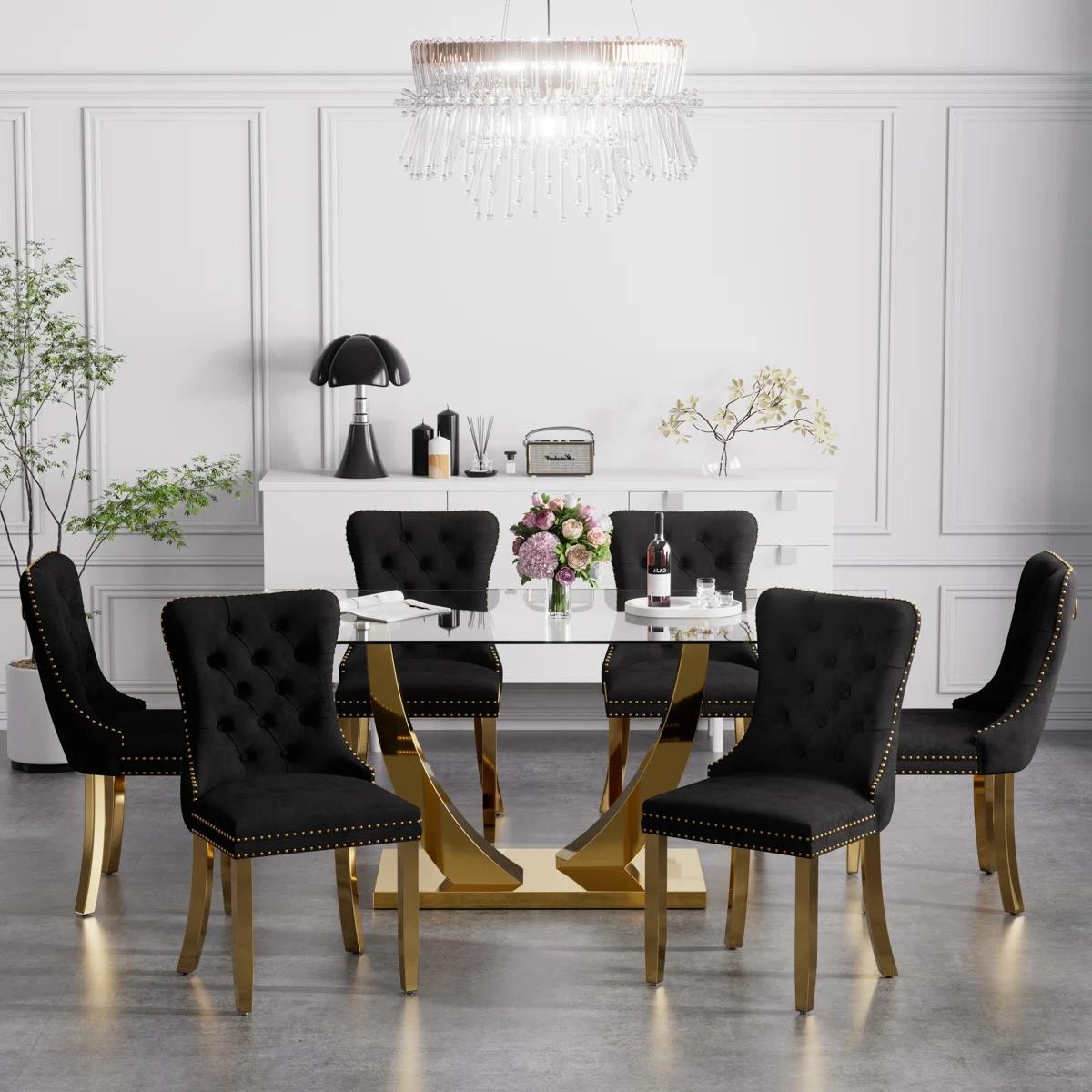 Kazandra 6 - Person Pedestal Dining Set (Black)