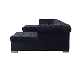 Lauren Black Velvet Double Chaise 136" Sectional