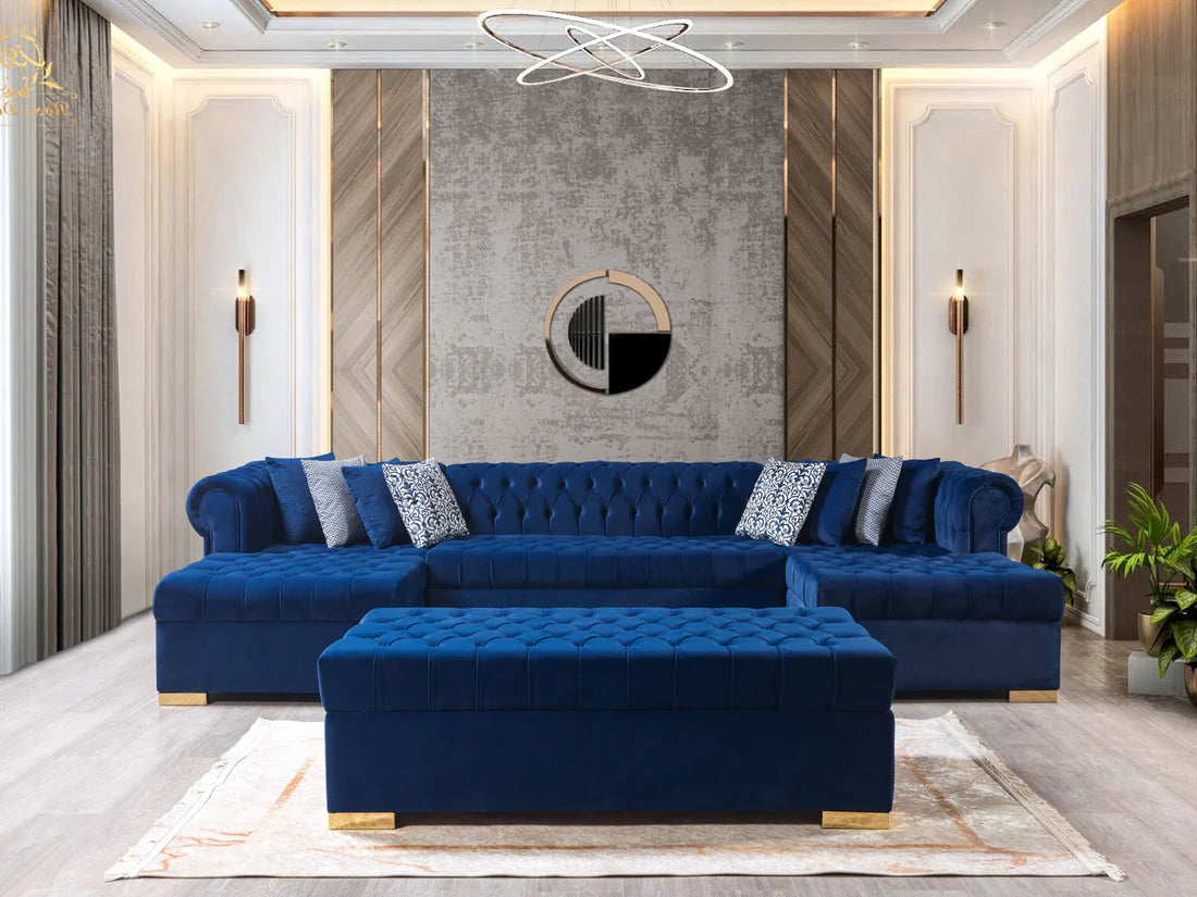 Lauren Navy Velvet Double Chaise Sectional