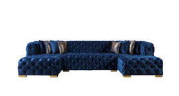 Neva Blue Velvet Double Chaise 138" Sectional