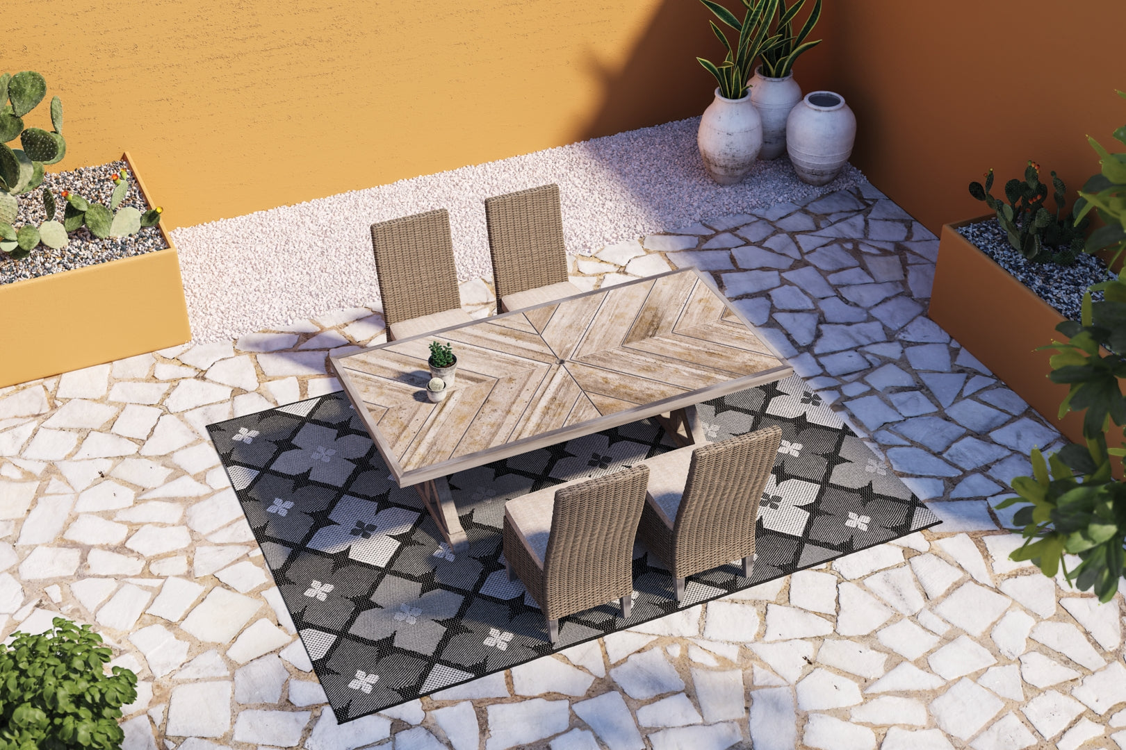 Beachcroft Outdoor Dining Table and 2 Chairs and 2 Benches