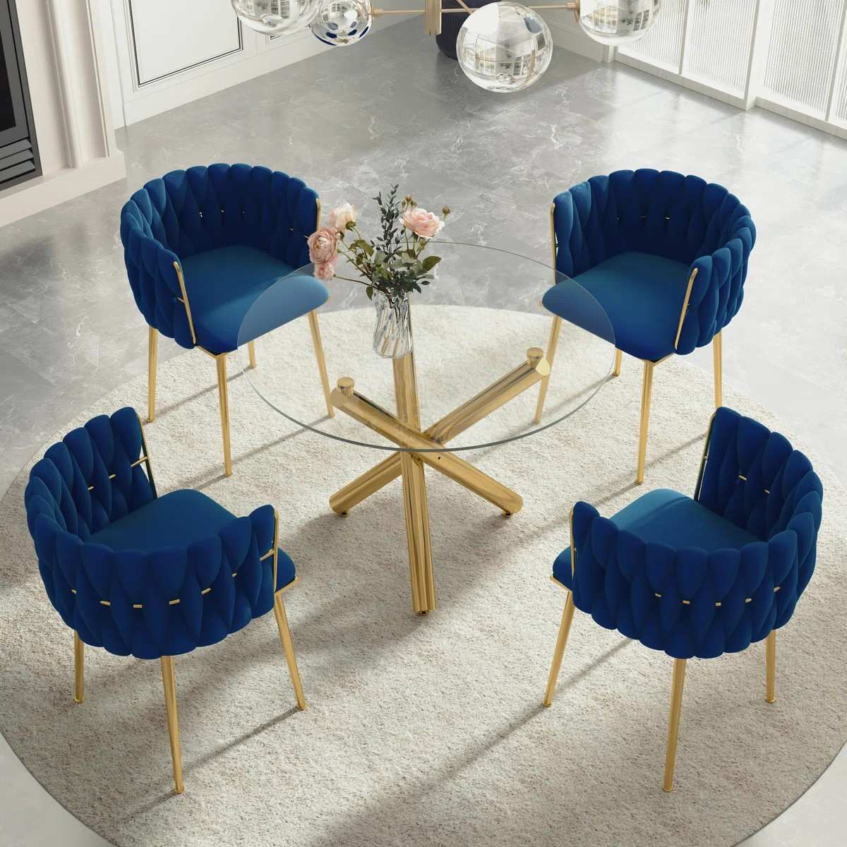 Raykwan 4 - Person Three Leg Dining Set (Navy)