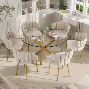 Round Glass Dining Set for 6 (White)