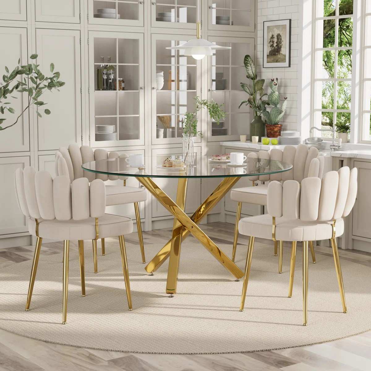 Round Glass Dining Set for 4 (White)