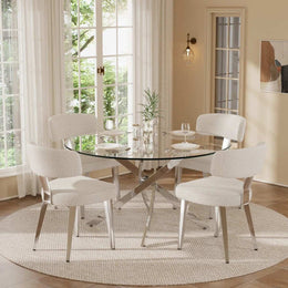 Round Glass Pedestal Dining Set (White)