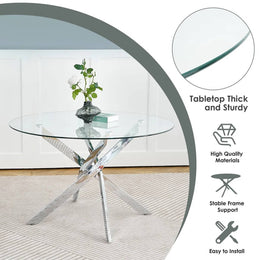 Round Glass Pedestal Dining Set (White)