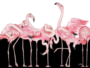 Black And White Meets Flamingos By Elizabeth Medley (Small) Giclee Canvas