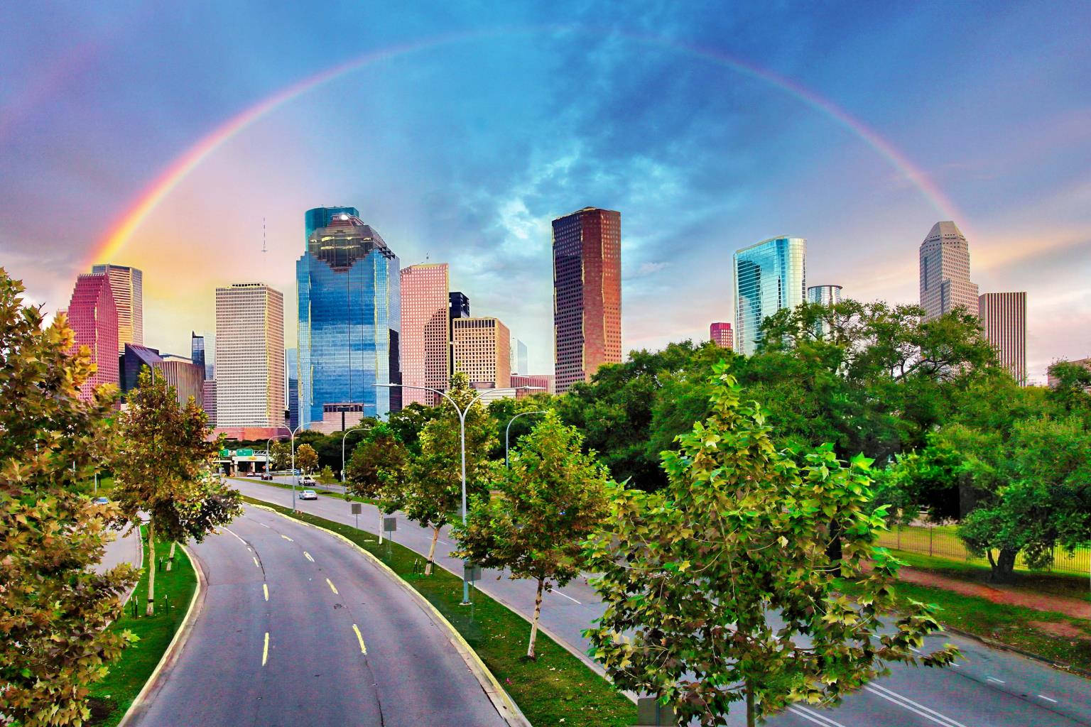 Tempered Glass W/ Foil - Rainbow Over Houston Tempered Glass