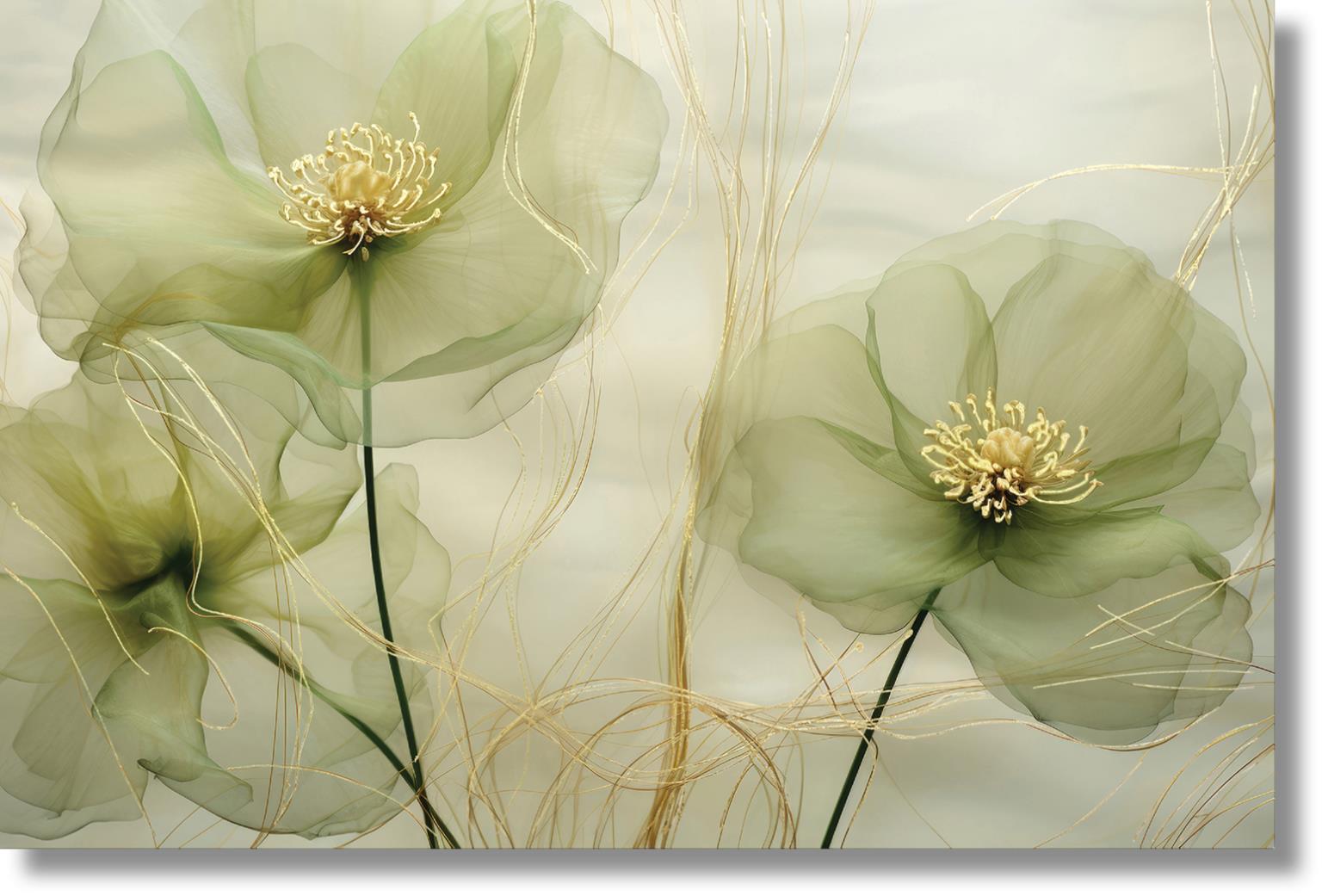 Temp Glass W/ Foil - Green Whispy Floral Tempered Glass