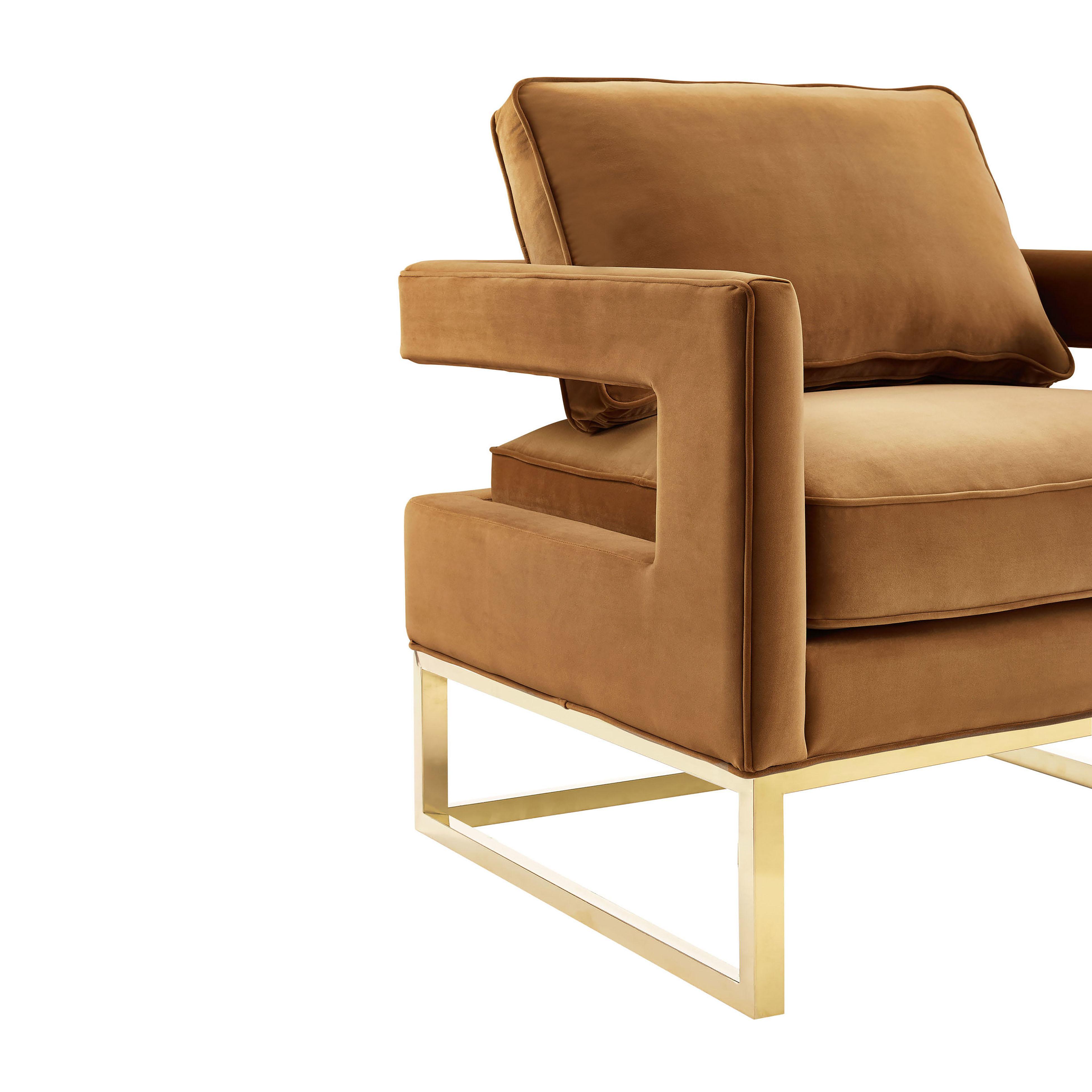 Avery Cognac Velvet Chair With Polished Gold Base - UK