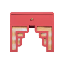 Suzie Coral Pink & Rattan Nightstand - UK