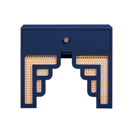 Suzie Navy & Rattan Nightstand - UK