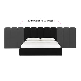 Palani Black Velvet King Bed with Wings
