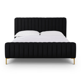 Angela Black Upcycled Linen Queen Bed