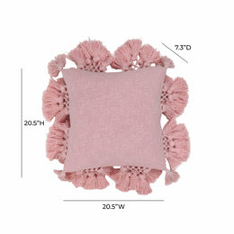 Stone Washed Blush Pink Cotton Tasseled Pillow