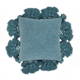 Stone Washed Denim Blue Cotton Tasseled Pillow
