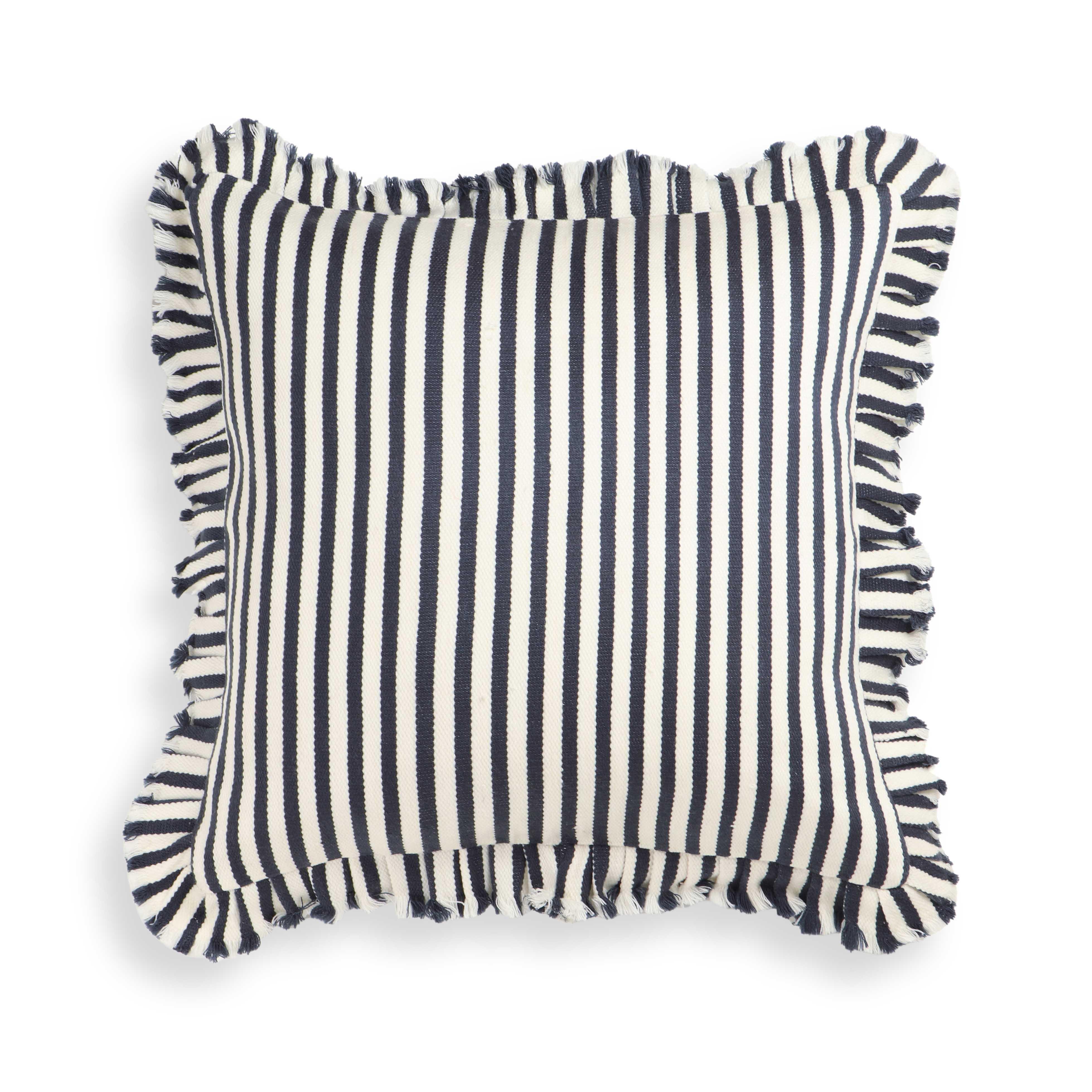 Alessia Navy Striped Ruffle 20" Square Accent Pillow - COVER