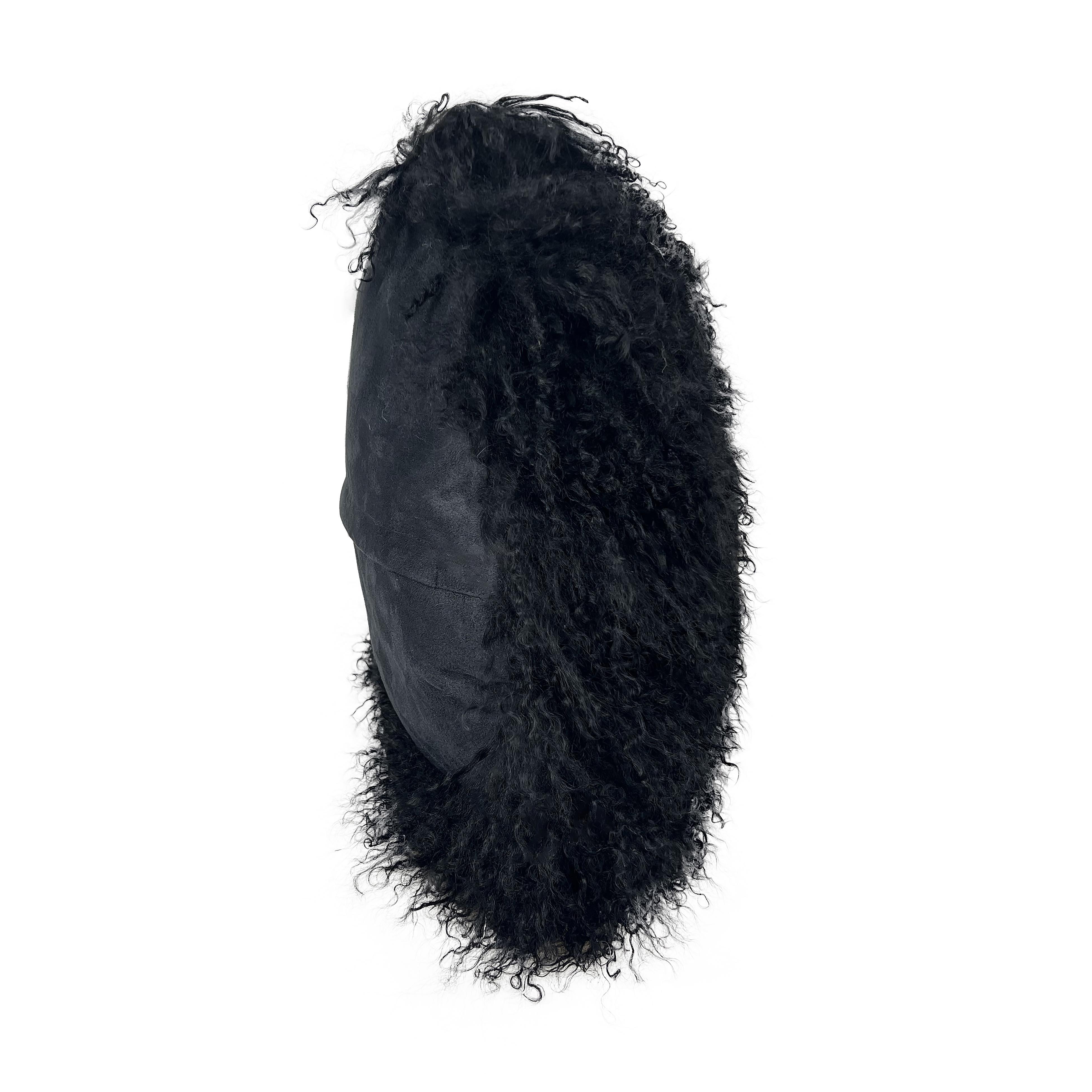 New Zealand Black Sheepskin 16 Inch Round Pillow