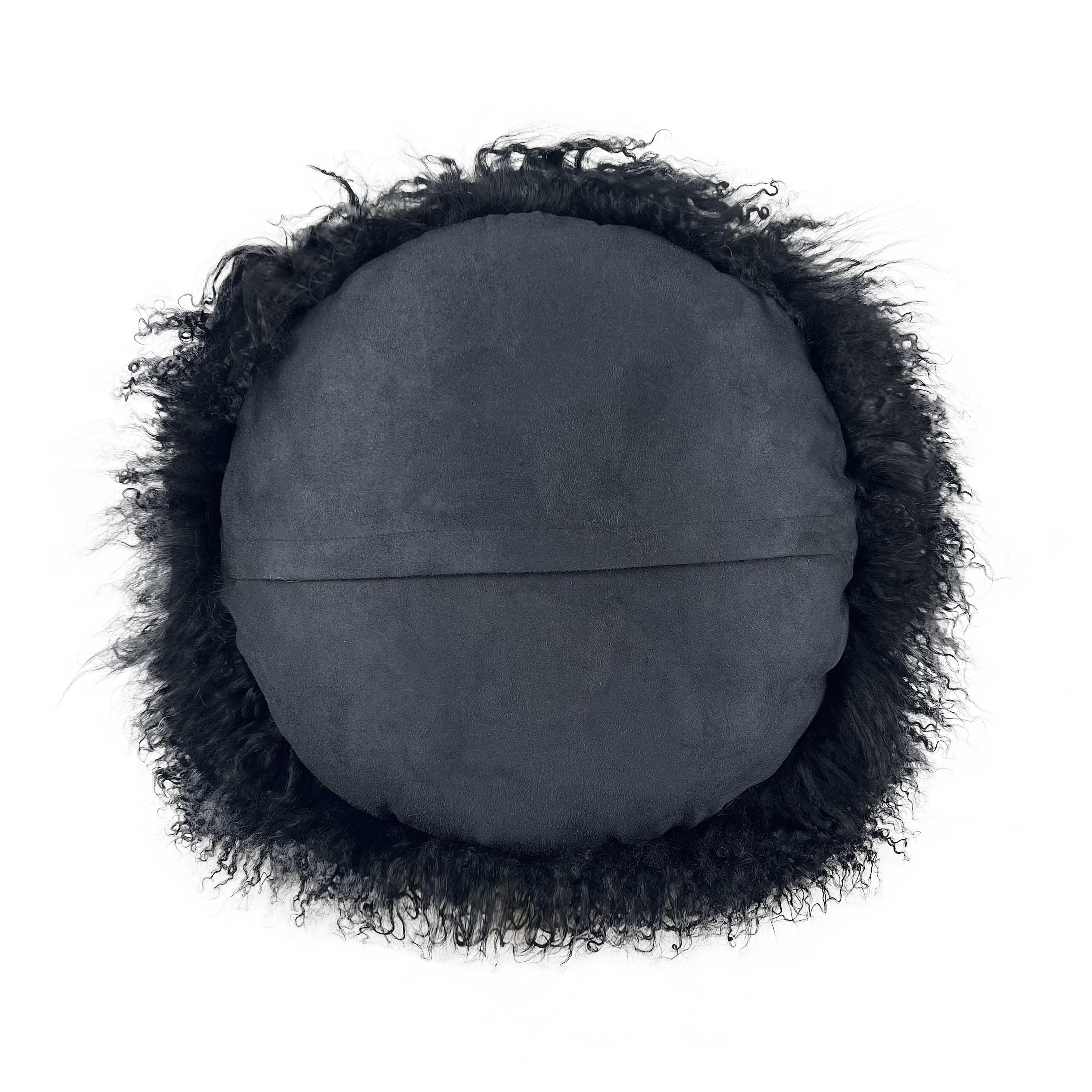 New Zealand Black Sheepskin 16 Inch Round Pillow
