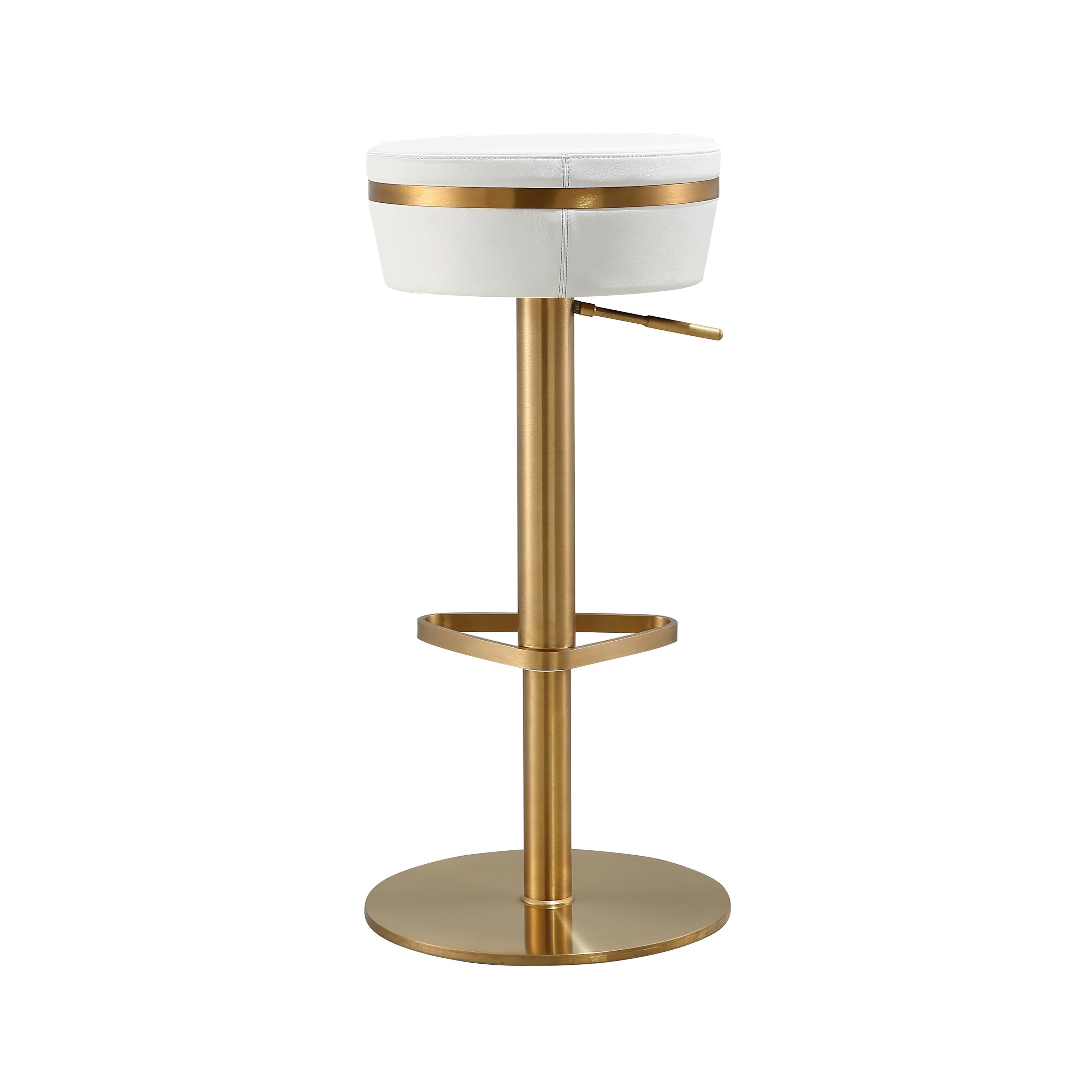Astro White Performance Vegan Leather and Gold Adjustable Stool