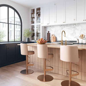 Loosha Cafe Au Lait Performance Vegan Leather and Rose Gold Adjustable Stool - UK