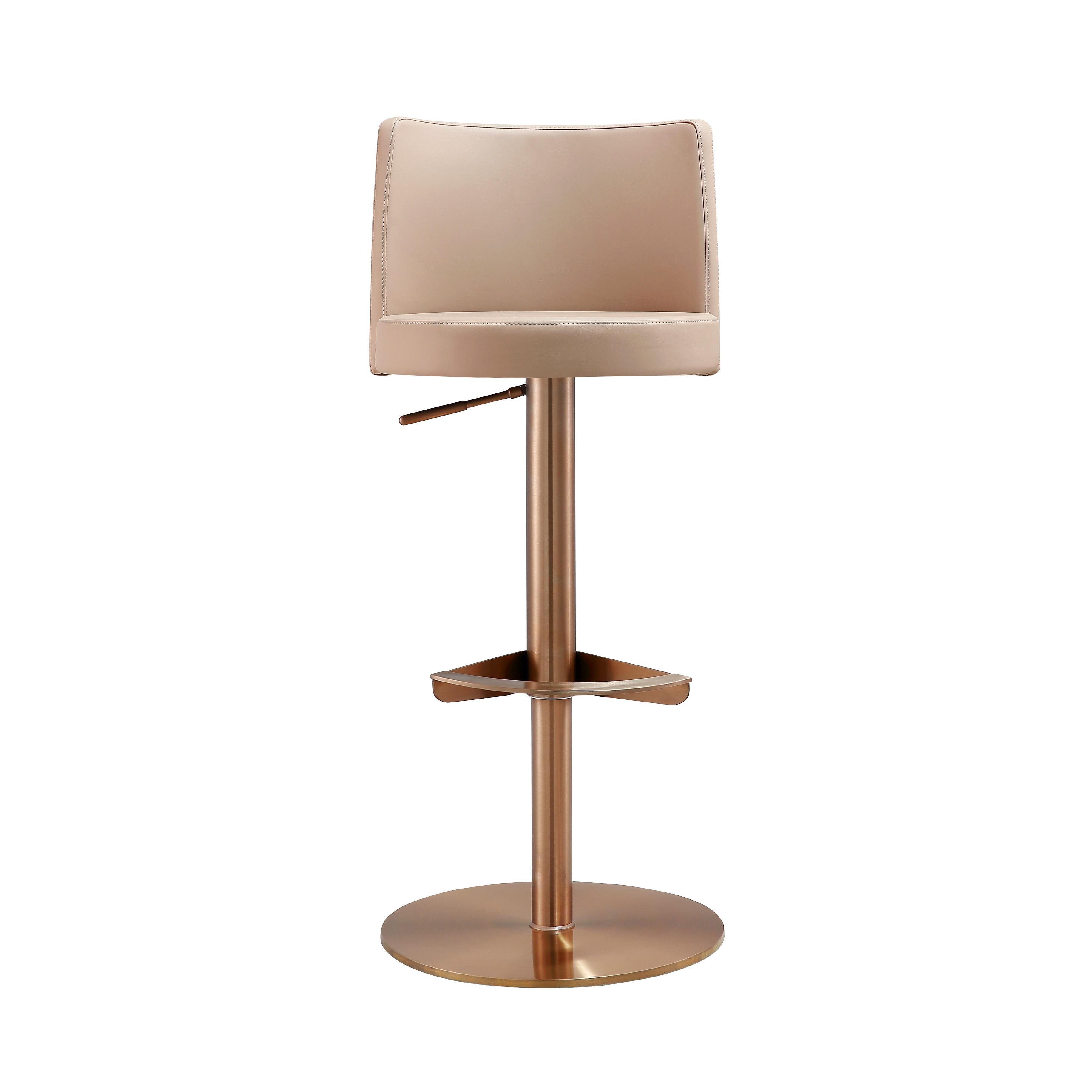 Loosha Cafe Au Lait Performance Vegan Leather and Rose Gold Adjustable Stool