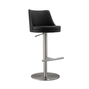 Reagan Black Performance Vegan Leather and Silver Adjustable Stool