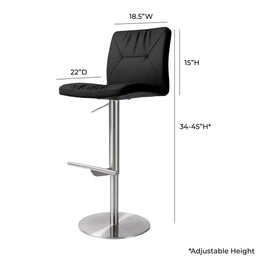 Paddy Black Vegan Leather on Silver Adjustable Stool - UK