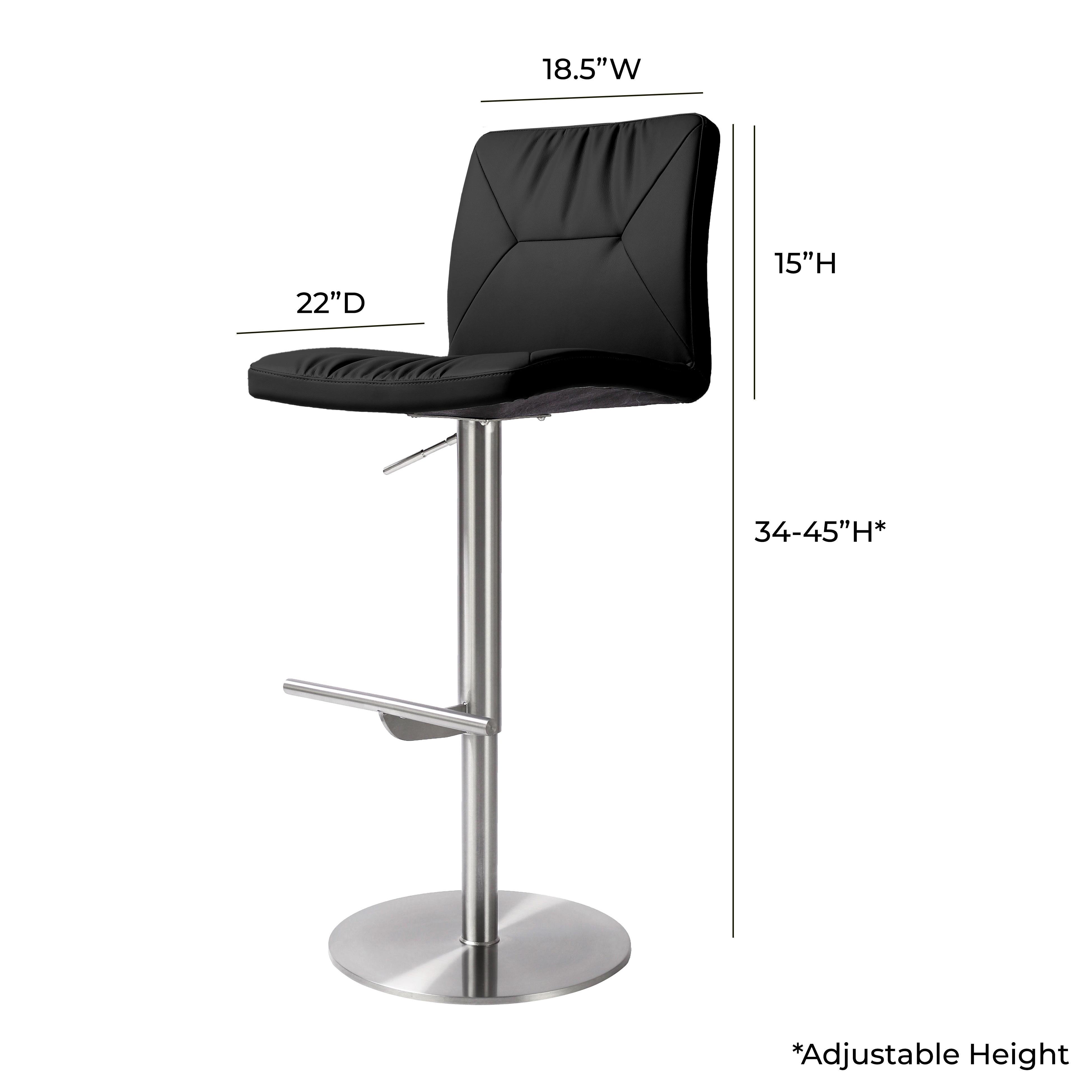 Paddy Black Vegan Leather on Silver Adjustable Stool - UK