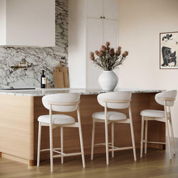 Zinea Cream Performance Textured Velvet Counter Stool
