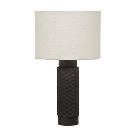 Grava Cream Boucle & Black Hand Carved Wood Table Lamp