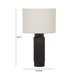Grava Cream Boucle & Black Hand Carved Wood Table Lamp