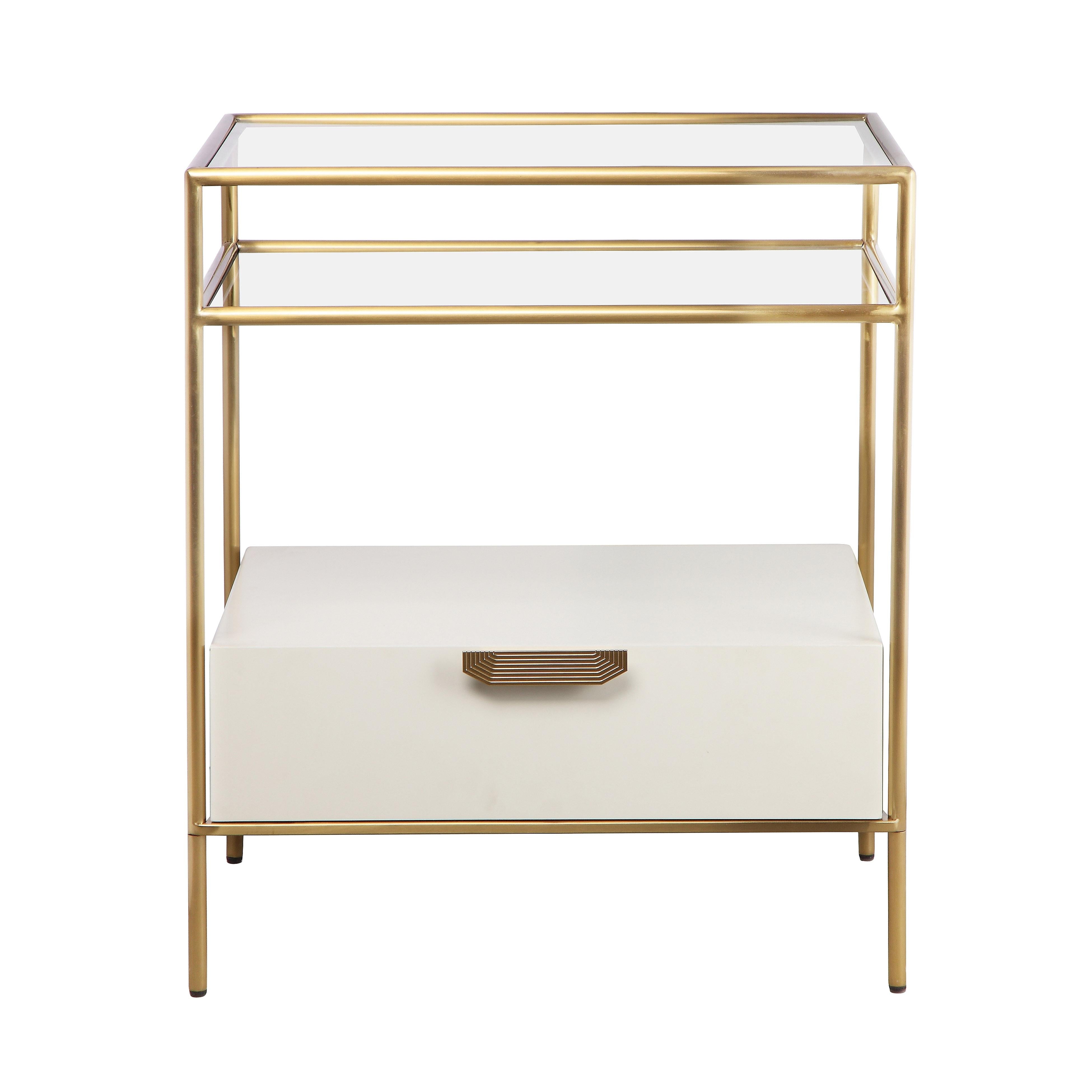 Darla Cream Glass Nightstand - UK