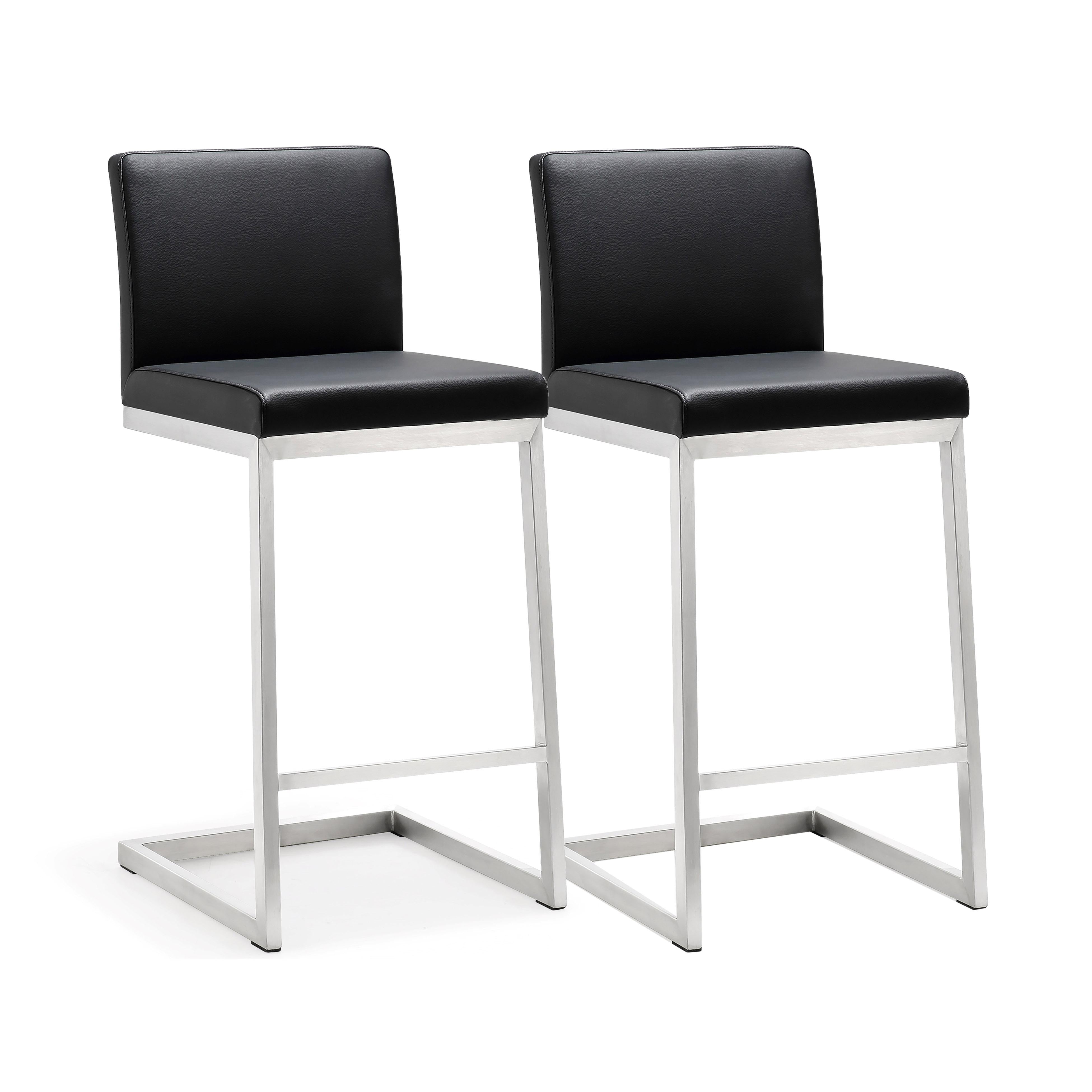 Parma Black Performance Vegan Leather and Stainless Steel Counter Stool - Set of 2