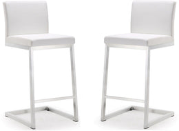 Parma White Performance Vegan Leather and Stainless Steel Counter Stool - Set of 2