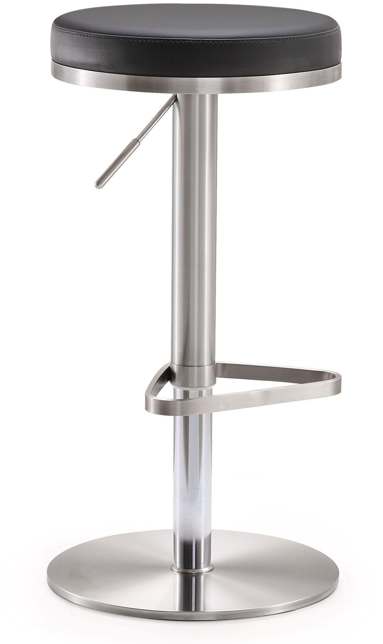Fano Black Performance Vegan Leather and Stainless Steel Adjustable Barstool