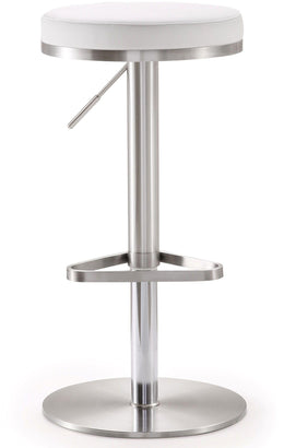 Fano White Performance Vegan Leather and Stainless Steel Adjustable Barstool