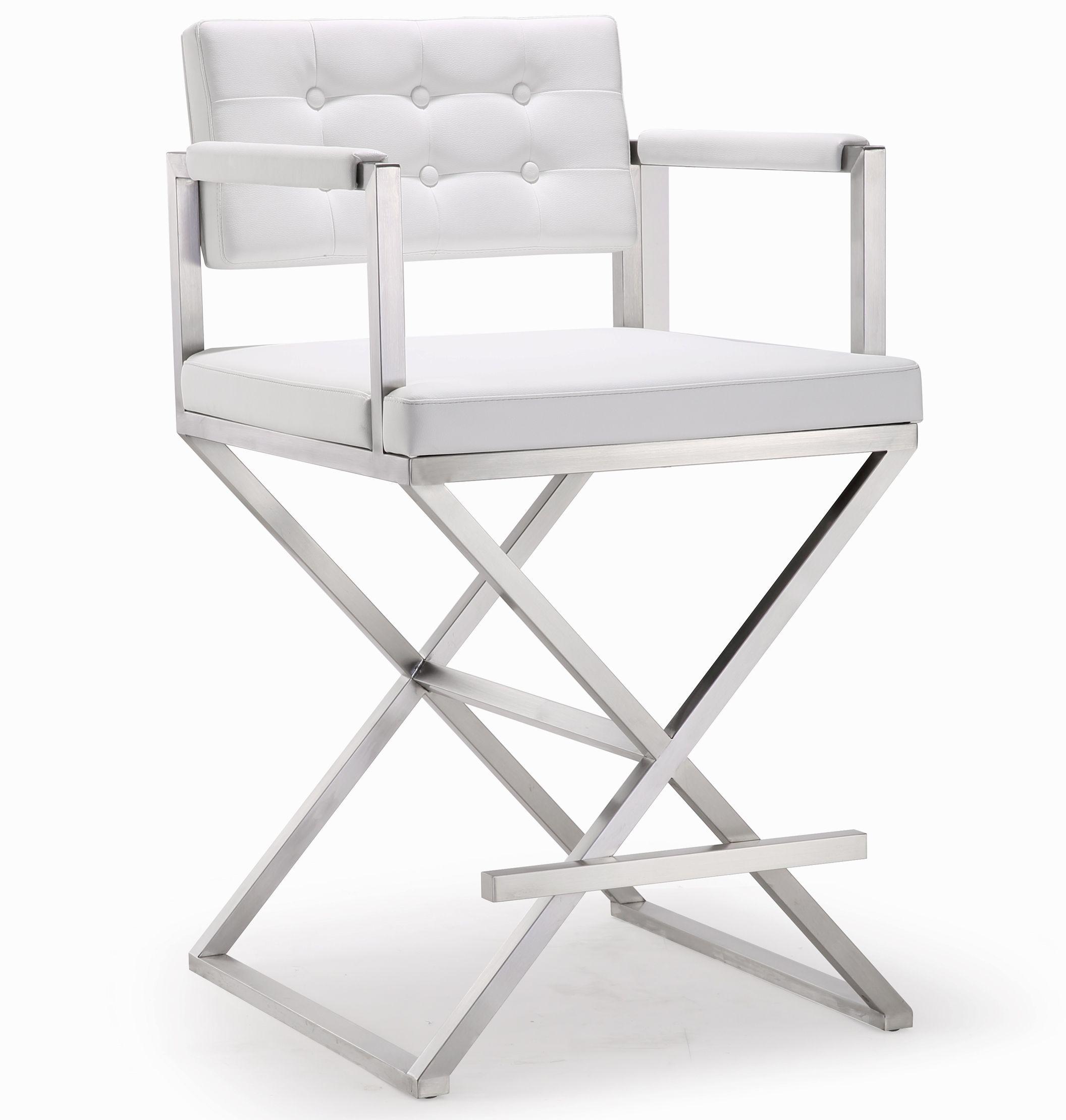 Director White Performance Vegan Leather and Stainless Steel Counter Stool