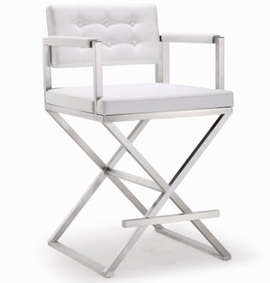 Director White Performance Vegan Leather and Stainless Steel Counter Stool