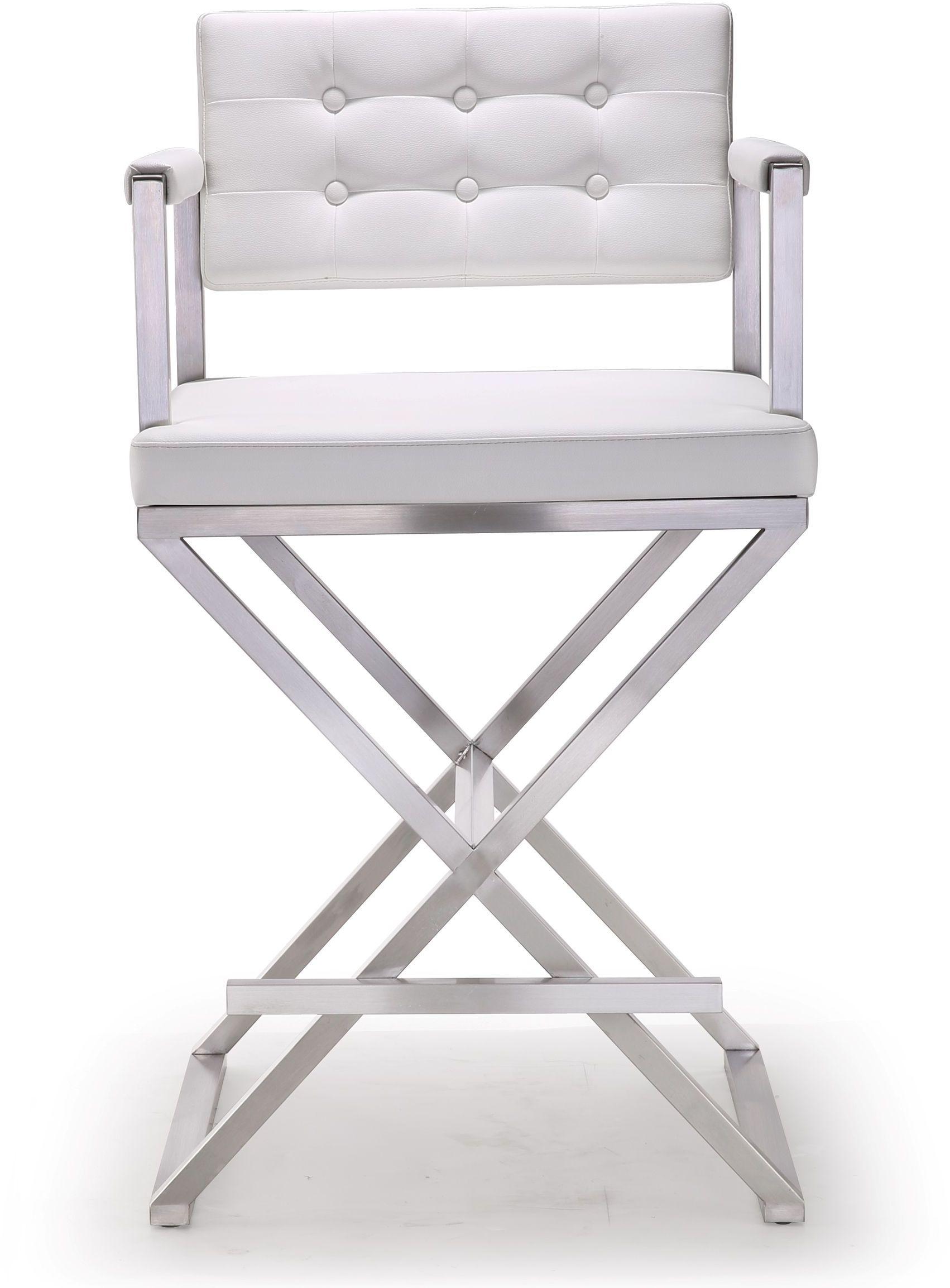 Director White Performance Vegan Leather and Stainless Steel Counter Stool
