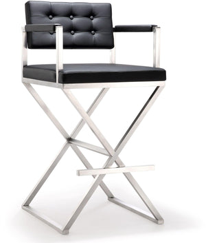 Director Black Performance Vegan Leather and Stainless Steel Barstool